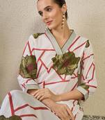White printed cotton kurta trouser set