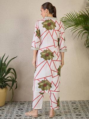 White printed cotton kurta trouser set 2