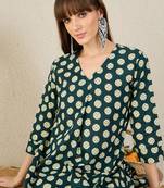 Blue printed cotton kurta trouser set