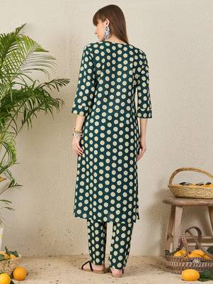Blue printed cotton kurta trouser set 2