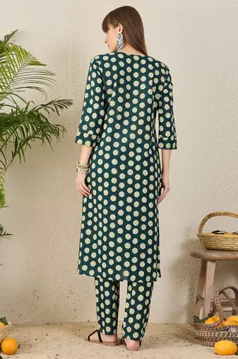 Blue printed cotton kurta trouser set