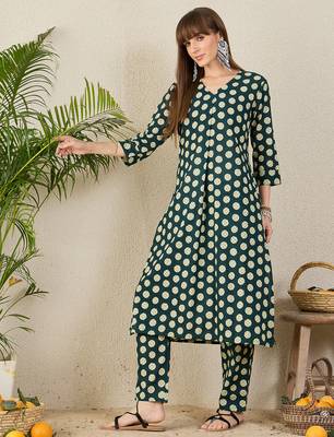 Blue printed cotton kurta trouser set 3