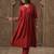 Red printed liva kurta trouser set