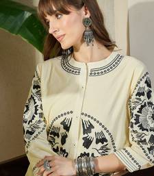 Off white printed cotton kurta trouser set