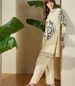 Off white printed cotton kurta trouser set