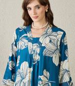 Blue printed viscose rayon kurta trouser set