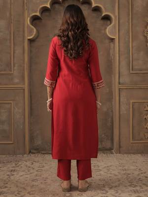 Red embroidered liva kurta trouser set 2
