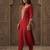 Red embroidered liva kurta trouser set