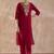 Red embroidered silk kurta trouser set