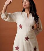 Off white printed cotton kurta trouser set