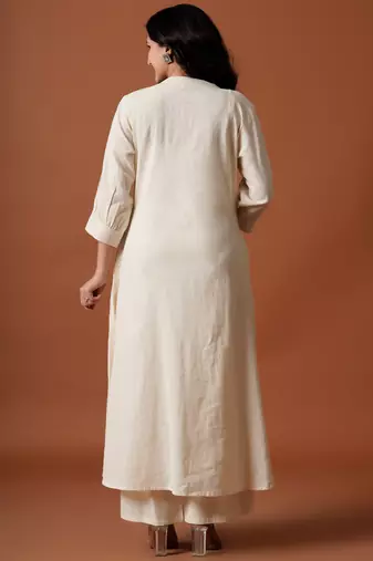 Off white printed cotton kurta trouser set