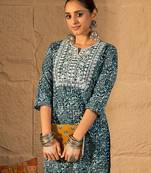 Blue embroidered cotton kurta trouser set