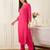 Pink embroidered viscose rayon kurta trouser set