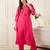 Pink embroidered viscose rayon kurta trouser set