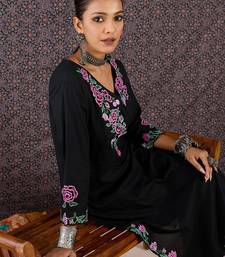 Black embroidered cotton kurta trouser set