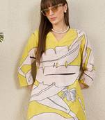 Yellow printed cotton kurta trouser set
