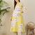 Yellow printed cotton kurta trouser set