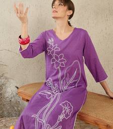 Purple embroidered cotton kurta trouser set