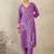 Purple embroidered cotton kurta trouser set
