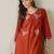 Orange embroidered viscose rayon kurta trouser set