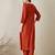 Orange embroidered viscose rayon kurta trouser set