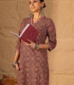 Red printed cotton kurta trouser set