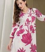 White printed viscose rayon kurta trouser set