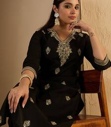 Black embroidered silk kurta trouser set