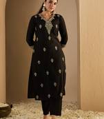 Black embroidered silk kurta trouser set