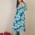 Teal printed cotton kurta trouser set
