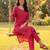 Pink embroidered viscose rayon kurta trouser set