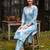 Blue printed cotton kurta trouser set