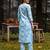 Blue printed cotton kurta trouser set