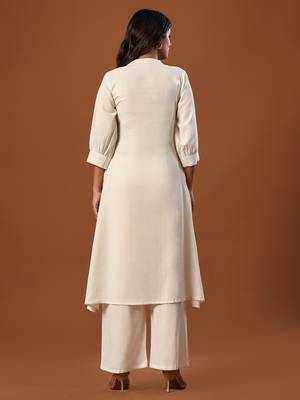 Off white printed cotton kurta trouser set 2