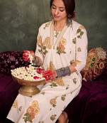 White printed cotton kurta trouser set