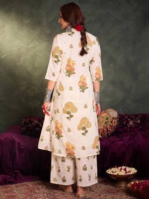 White printed cotton kurta trouser set 2