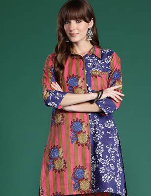 Multicolor printed cotton kurta trouser set 1