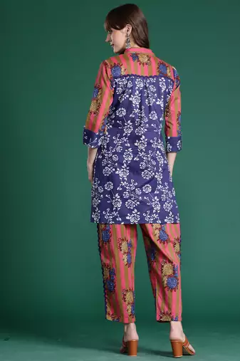 Multicolor printed cotton kurta trouser set