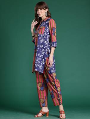 Multicolor printed cotton kurta trouser set 3