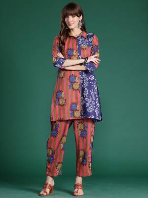 Multicolor printed cotton kurta trouser set 4