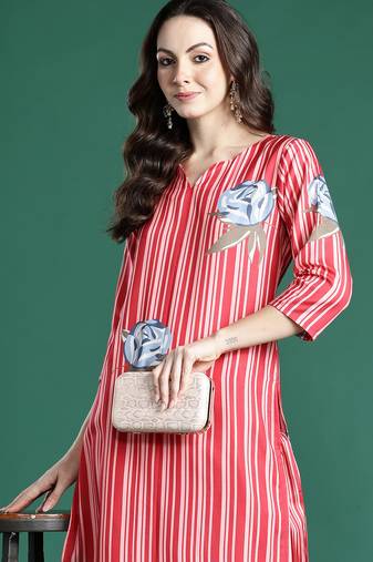 Red printed cotton kurta trouser set