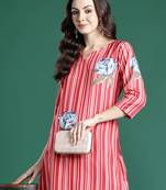 Red printed cotton kurta trouser set