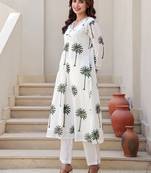 White printed cotton kurta trouser set