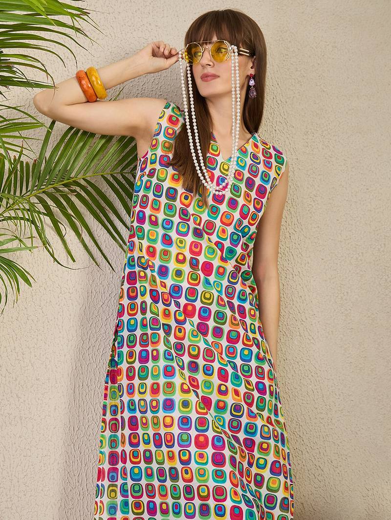 Multicolor printed cotton kurta trouser set