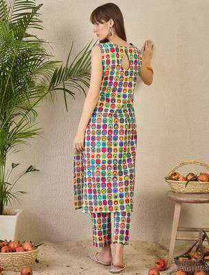 Multicolor printed cotton kurta trouser set 2