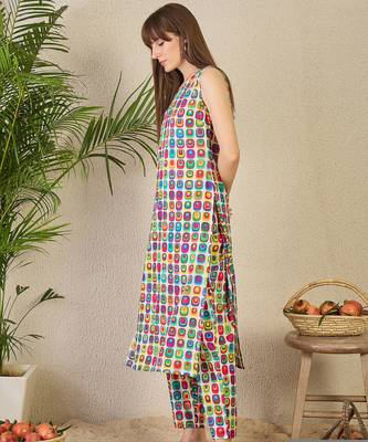 Multicolor printed cotton kurta trouser set 3