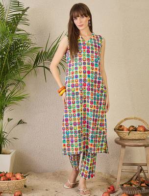 Multicolor printed cotton kurta trouser set 4
