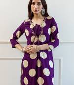 Purple embroidered viscose rayon kurta trouser set