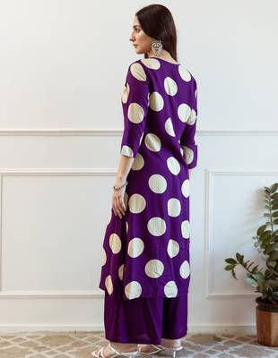 Purple embroidered viscose rayon kurta trouser set 2