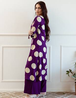 Purple embroidered viscose rayon kurta trouser set 3